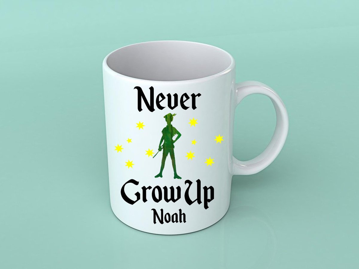 Peter Pan Mug Never Grow Up Custom Personalised Personalized With Name Fathers Day Dad's Kitchen Gift Mug Cup Coffee Tea Neverland Mug