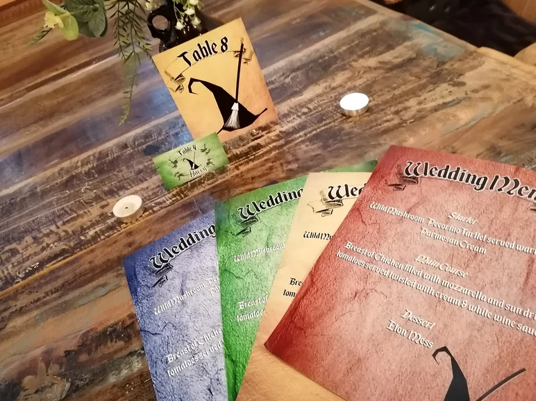 Wizard Wedding Menu,Table Name & Name Place Cards Medevil Castle Fairytale Weddings, Parties, Comic Con, Events,Table Decorations,CUSTOM