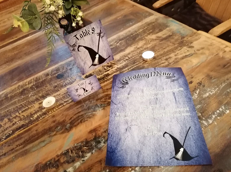Wizard Wedding Menu,Table Name & Name Place Cards Medevil Castle Fairytale Weddings, Parties, Comic Con, Events,Table Decorations,CUSTOM