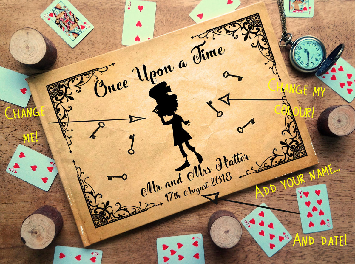Mad Hatter Alice in Wonderland Wedding Guestbook Silhouette Personalised Personalized Perfect for Wonderland and Fairytale Weddings