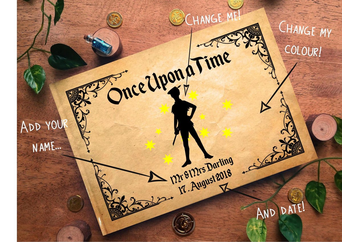 Peter Pan Neverland Silhouette Wedding Guestbook Personalised Personalized Perfect for Neverland and Fairytale Weddings Scrapbook Album