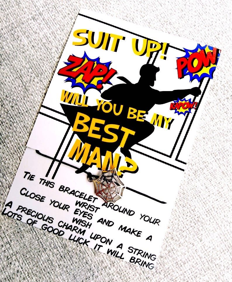 Suit Up Bracelet Comic Book Will You Be My Best Man, Usher, Groomsman, Paige Boy, Bridesmaid Maid of Honour Favors Favours Wedding Party Bag