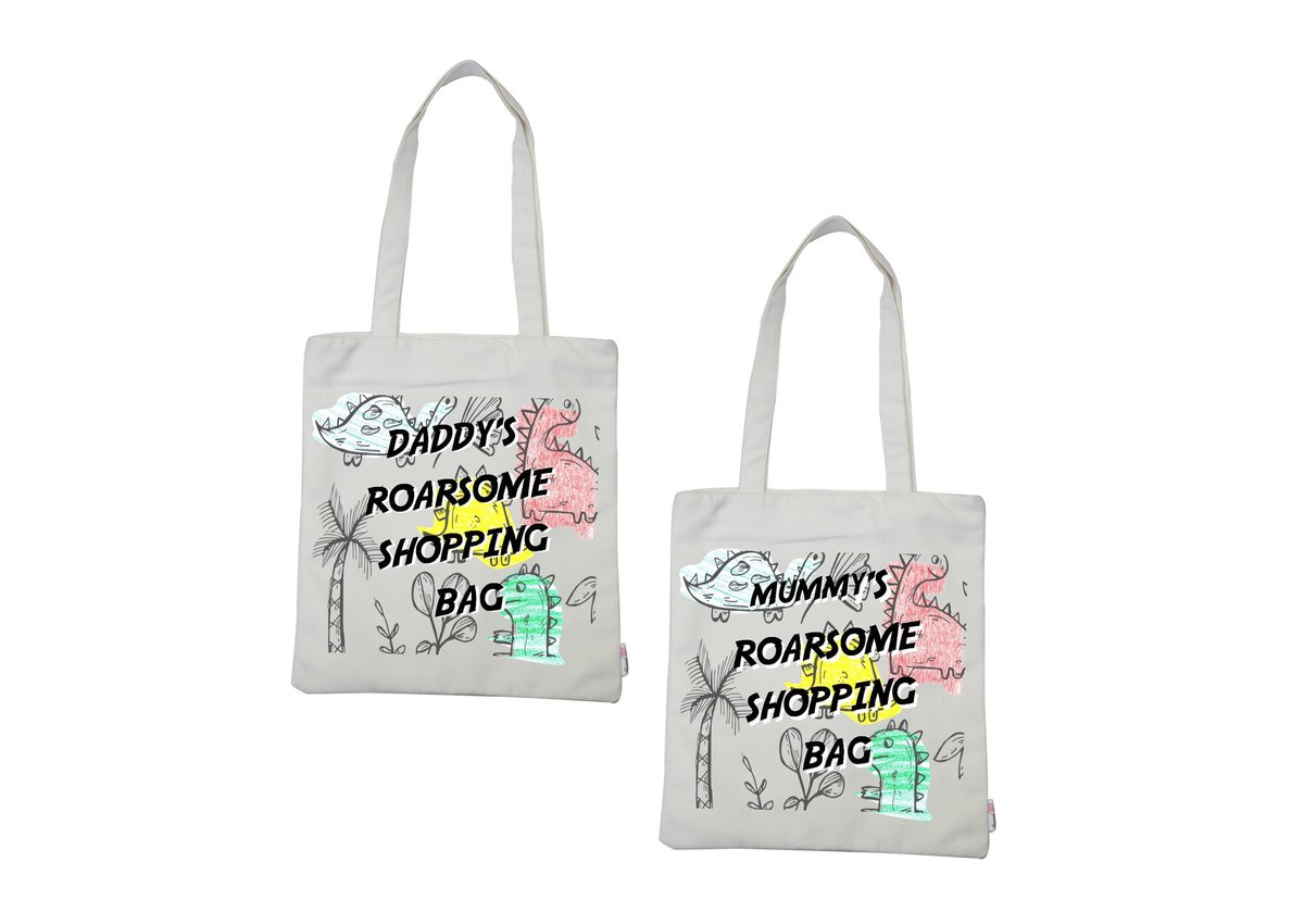 Dinosaur Tote Bag My Daddy Mummy is Roarsome Shopping Bag Personalised Personalized!Perfect Father's Day, Dad, Mum, Mummy Daddy Birthday
