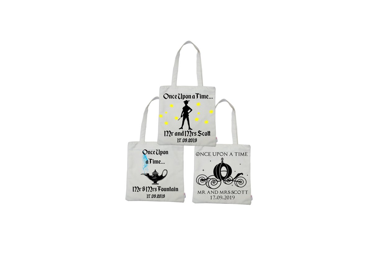 Fairytale Silhouette Tote Bag For Wedding Beauty and Beast,Peter Pan,Alice,Little Mermaid,Aladdin,Rapunzel Personalized Personalised