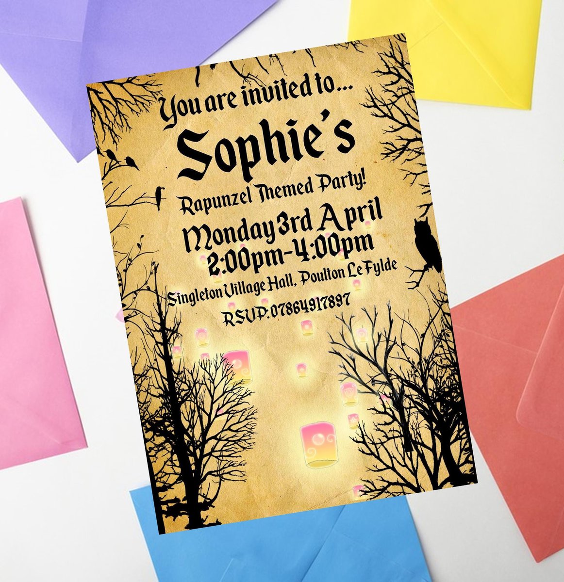 Fairytale Invites Beauty and Beast,Peter Pan,Alice,Little Mermaid,Aladdin,Rapunzel Personalized Personalised Wedding Birthday Woodland