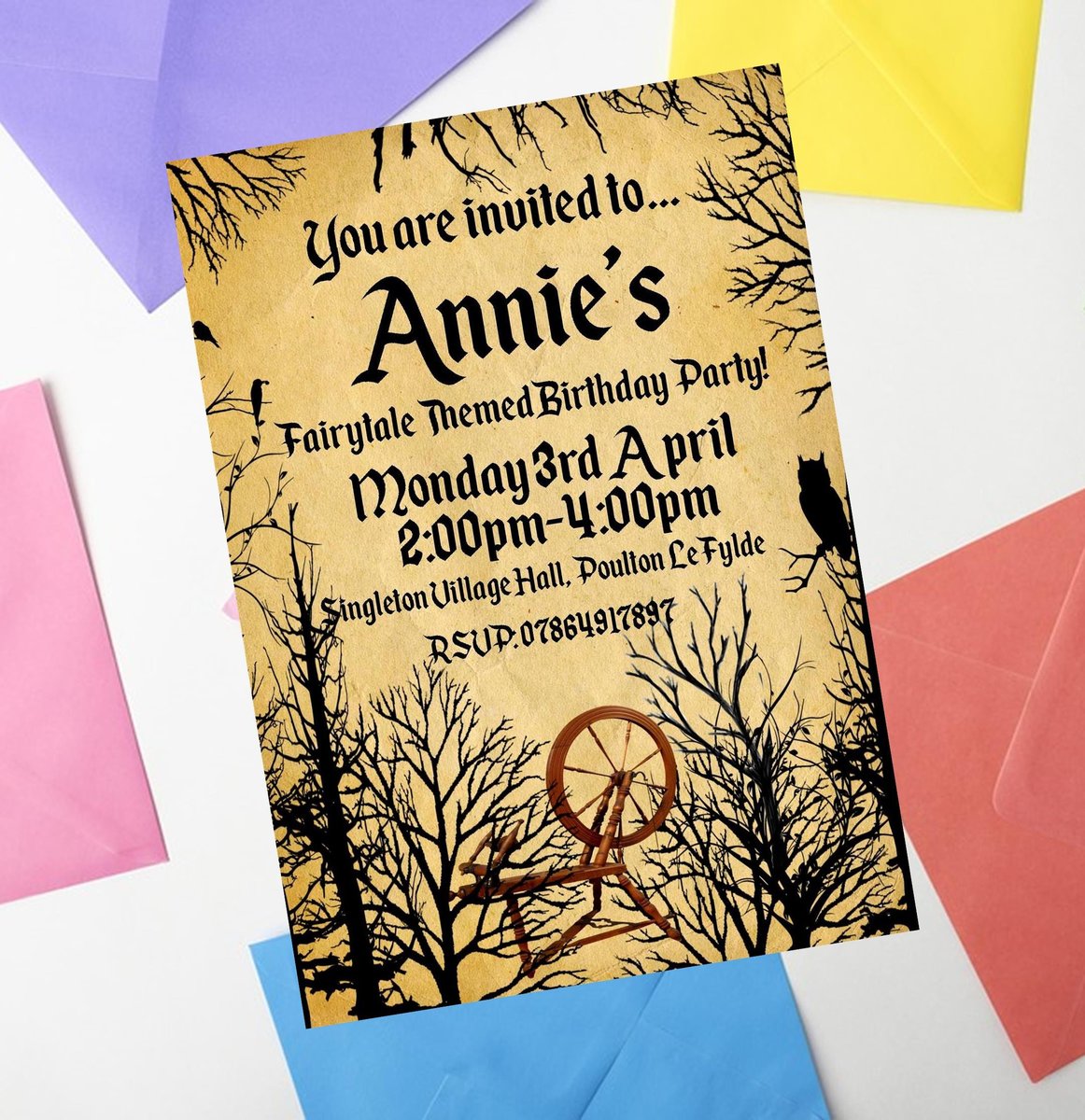 Fairytale Invites Beauty and Beast,Peter Pan,Alice,Little Mermaid,Aladdin,Rapunzel Personalized Personalised Wedding Birthday Woodland