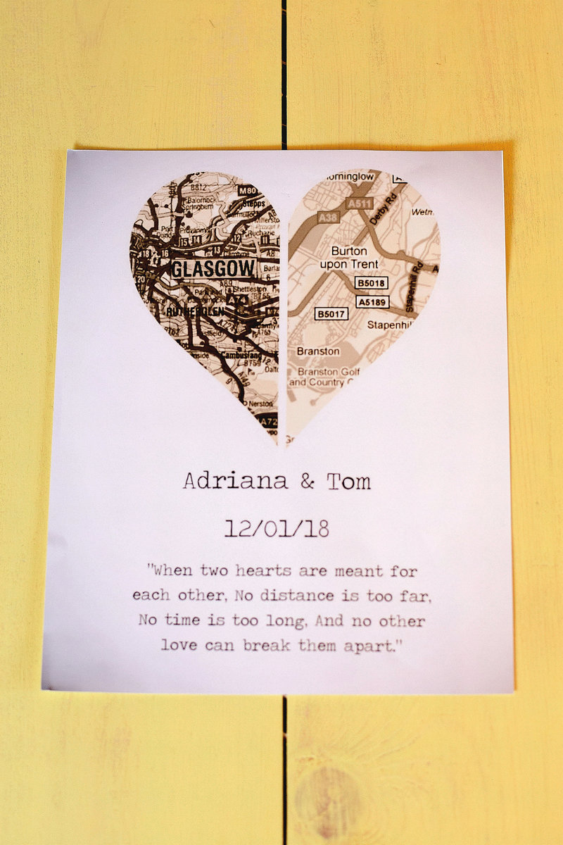 Couples Map Print!Personalised Personalized With Name and Date! Wedding,Paper Anniversary,Engagement Gift, Present, Honeymoon Travels