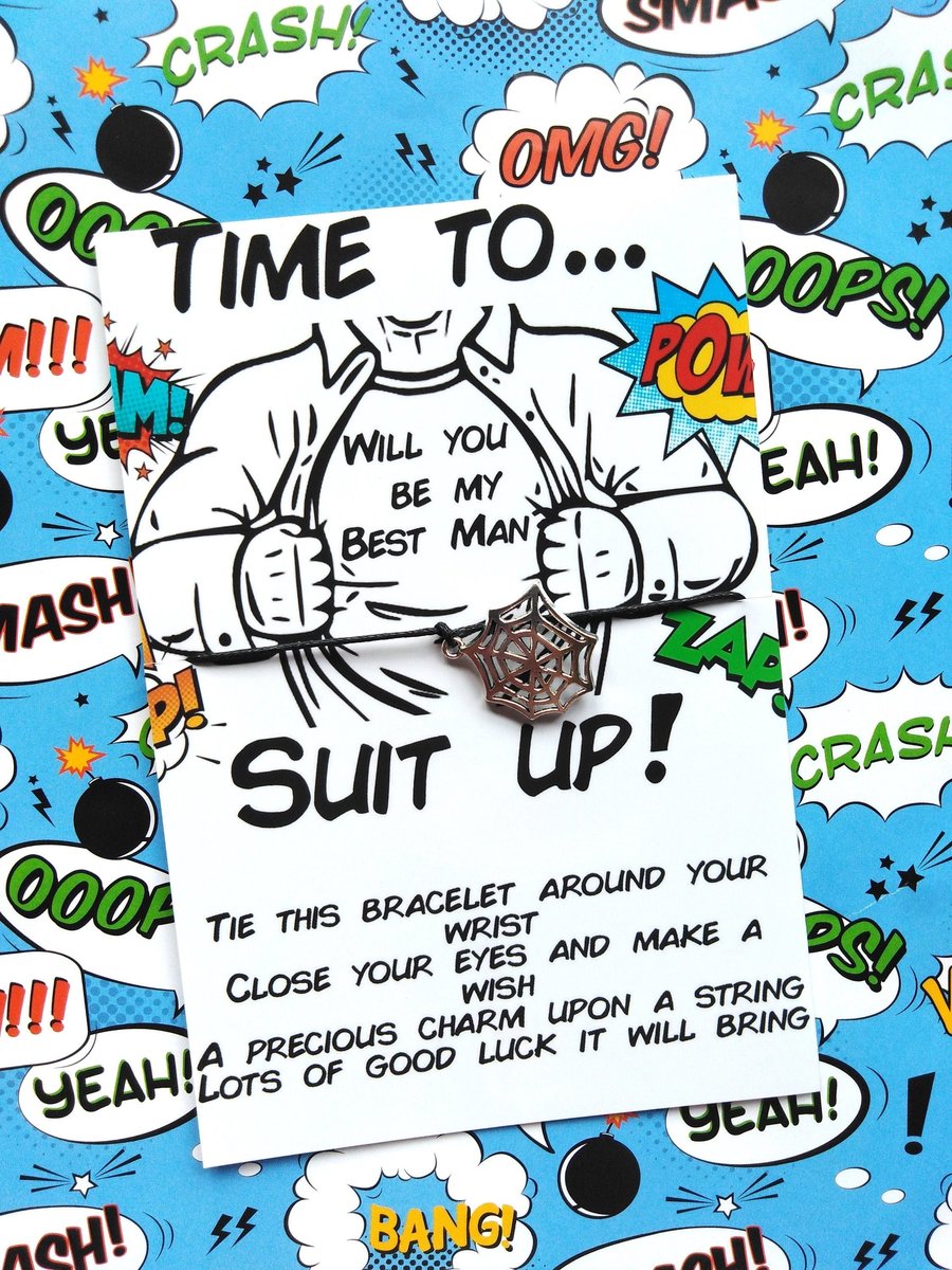 Time To Suit Up Bracelet Comic Book Will You Be My Best Man,Groomsman,Paige Boy Flower Girl, Usher, Bridesmaid, Comic Book Party Bags