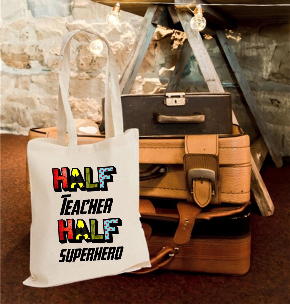 Half Teacher Half Superhero Thank You Tote Bag Personalised Personalized!Thank You Teacher, Teaching Assistant, Support Staff Gift Present