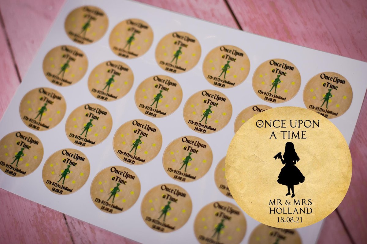 Alice in Wonderland 100 x Stickers Self adhesive Personalised Personalized Custom Labels Stickers Jars, Candles, Craft, Wedding, Logo Black