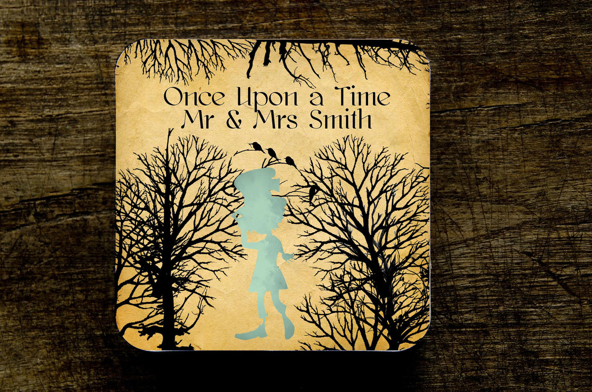 Mad Hatter Woodland  Fairytale Wedding Coasters Favours Favors Personalized Personalised Engagement Anniversary Birthday Gift Present Color