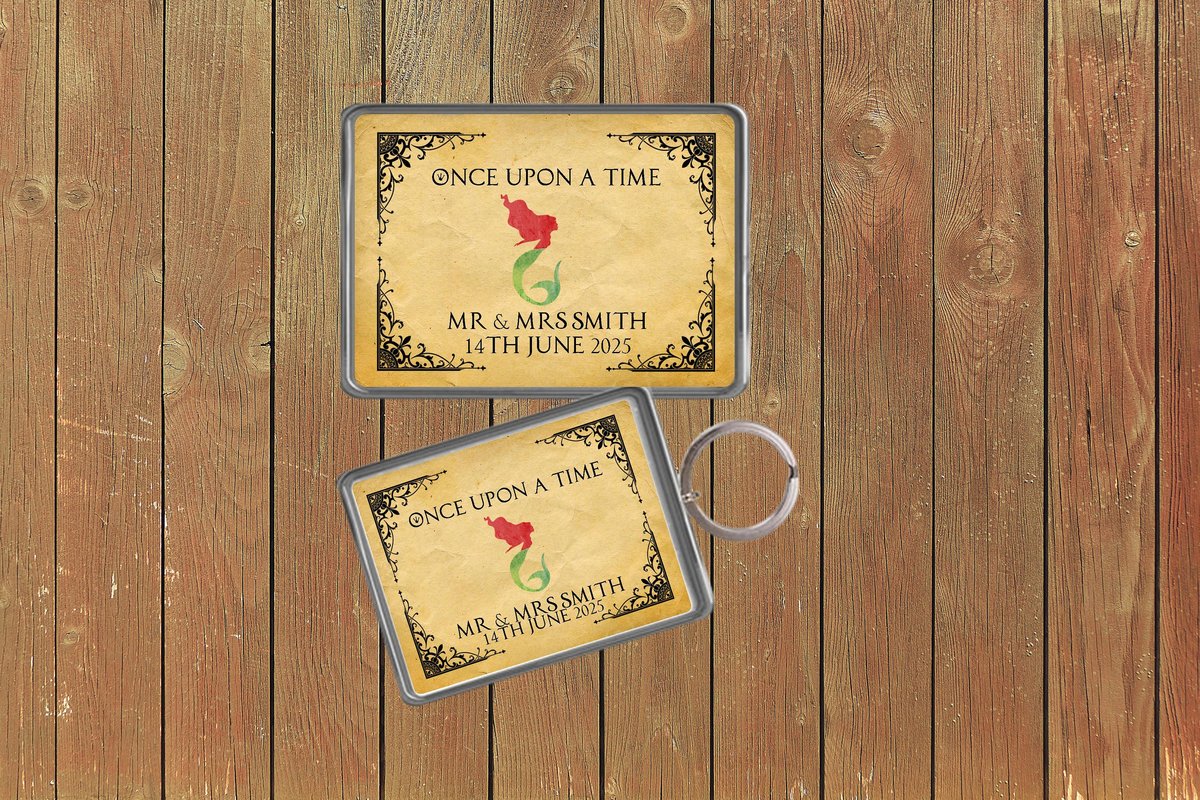 Little Mermaid Fairytale Wedding Keychain  Keyring Magnets Favours Favors Personalized Personalised Custom Brithday Fairytale Wedding