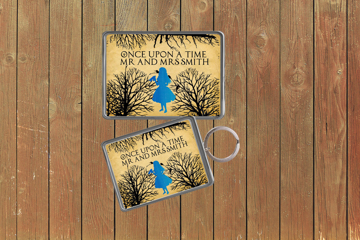 Alice in Wonderland Fairytale Wedding Keychain  Keyring Magnets Favours Favors Personalized Personalised Custom Brithday Wedding Woodland