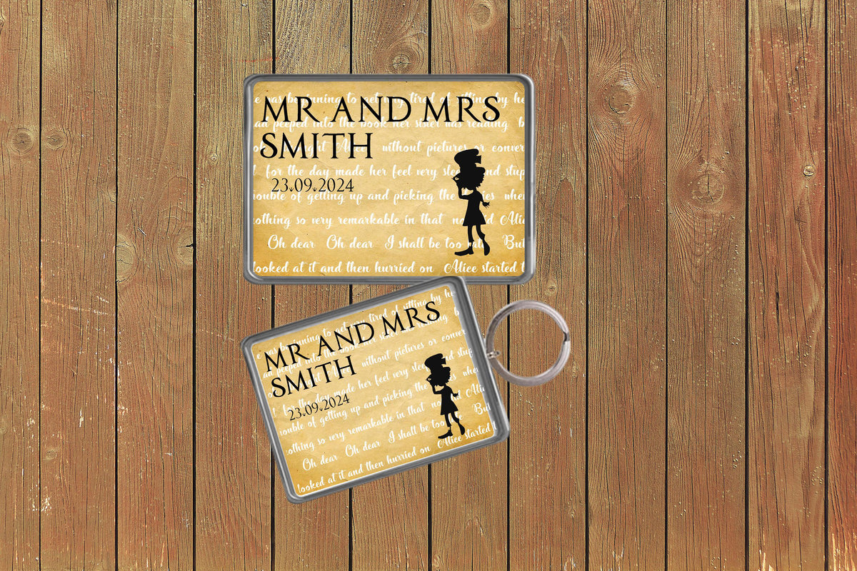 Mad Hatter Fairytale Wedding Keychain  Keyring Magnets Favours Favors Personalized Personalised Custom Brithday Fairytale Wedding Storybook