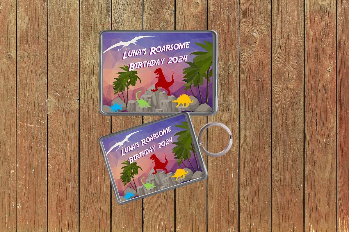 Dinosaur Birthday Keychain Keyring Magnets Favours Favors Personalized Personalised Custom Birthday Party Bag Gifts Dinosaur Party Cake