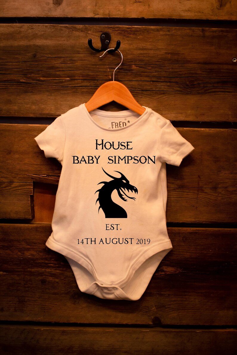 Coat of Arms Baby Grow Custom Personalised Personalized Baby Castle Knights Medevil Clothes Newborn Childrens Baby Sleepsuit Baby Dragon