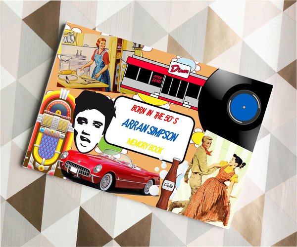 1950's Fifties Birthday Book Personalised Personalized Scrapbook,Notebook,Photo Album,Birthday,Memory Book,50's Gift,Mementos,Retro