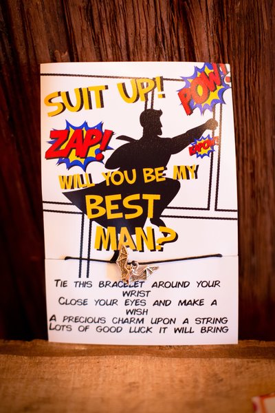 Suit Up Bracelet Comic Book Will You Be My Best Man, Usher, Groomsman, Paige Boy, Bridesmaid Maid of Honour Favors Favours Wedding Party Bag