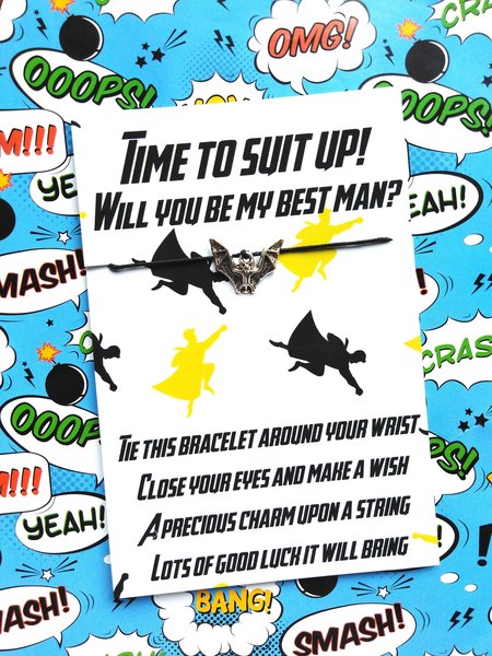 Time To Suit Up Bracelet Superhero Will You Be My Best Man,Groomsman,Paige Boy, Bridesmaid, Usher, Maid of Honour, Comic Book Wedding Bags