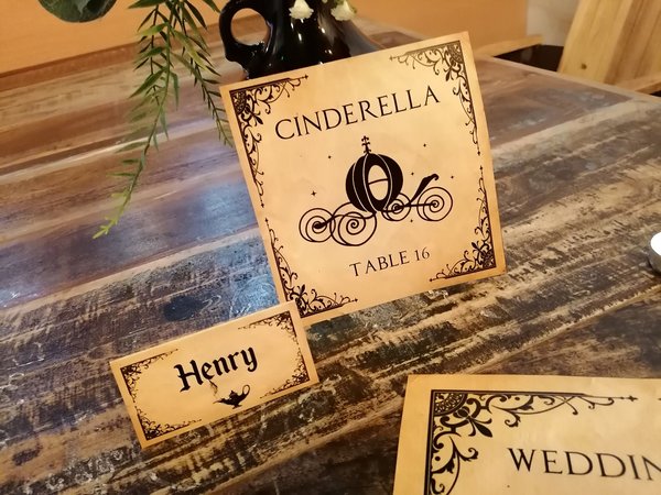 Fairytale Wedding Menu,Table Name & Name Place Beauty and the Beast Aladdin Little Mermaid Rapunzel Sleeping Beauty Cinderella Name Card