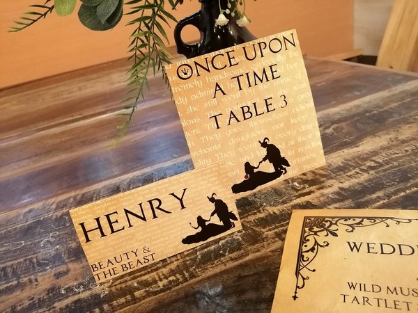 Fairytale Wedding Menu,Table Name & Name Place Beauty and the Beast Aladdin Little Mermaid Rapunzel Sleeping Beauty Cinderella Name Card
