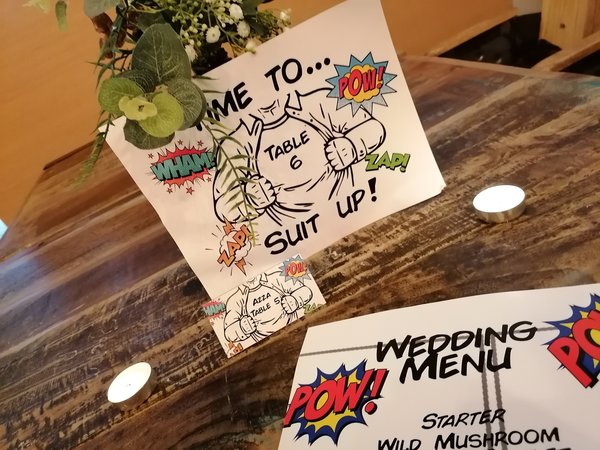 Suit Up Wedding Menu,Table Name & Name Place Cards Superhero Comic Weddings, Parties, Comic Con, Events,Table Decorations,Name Card