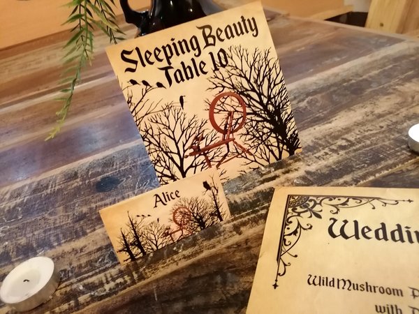 Fairytale Woodland Wedding Menu,Table Name & Name Place Beauty and the Beast Aladdin Little Mermaid Rapunzel Sleeping Beauty Name Card