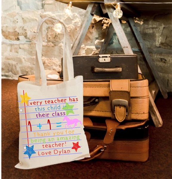 Teacher Thank You Tote Unicorn and Dinosaur Personalised Personalized!Thank You Teacher, Teaching Assistant, Support Staff Gift Present