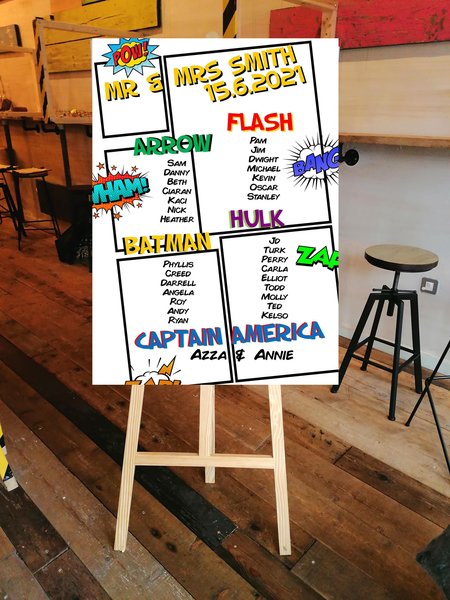 Comic Themed Wedding Table Plan Seating Chat Print Personalised Personalized! Superhero Wedding, Comic Book Table Decorations Place Cards