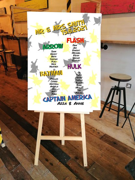 Comic Themed Wedding Table Plan Seating Chat Print Personalised Personalized! Superhero Wedding, Comic Book Table Decorations Flyers Heroes