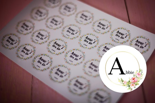 Custom Name Floral 100 x Stickers Self adhesive Personalised Personalized Custom Labels Stickers Jars, Candles, Craft, Wedding, Logo